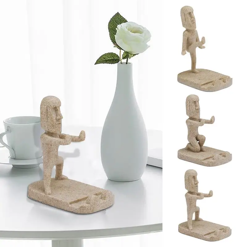 Resin Phone Stand Easter Island Phone Holder For Desk Funny Smartphone Holder Cute Figurine Decor For Cell Phones Tablets