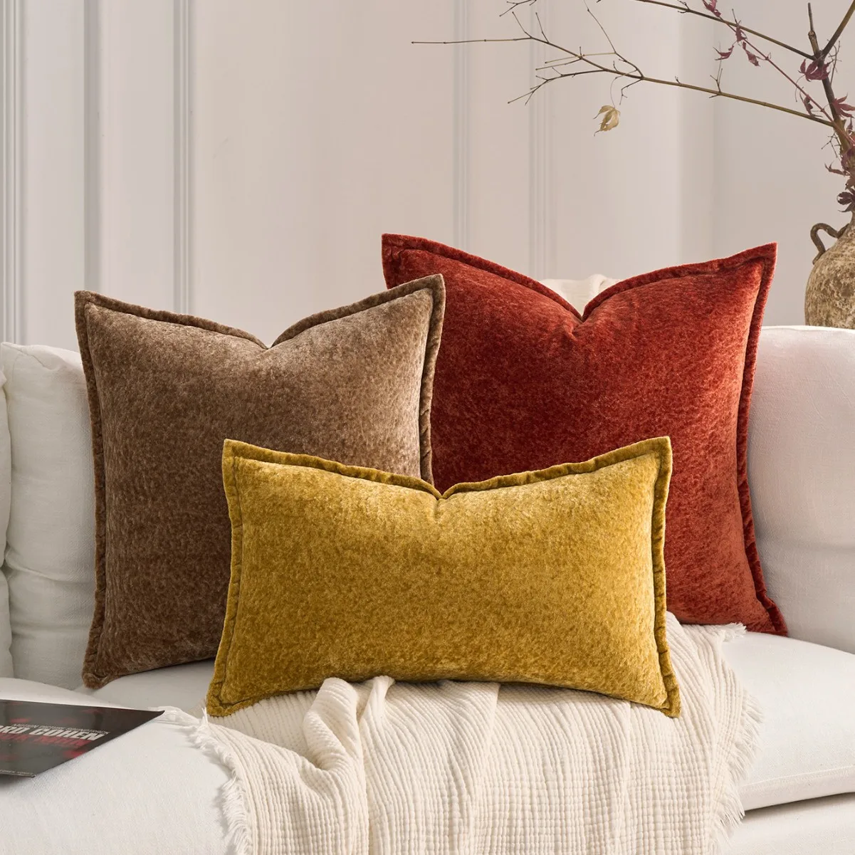 

45x45cm Simple Thick Chenille Throw Pillowcase Cojines Solid Color Cushion Cover Bedroom Living Room Sofa Comfor Pillow Covers