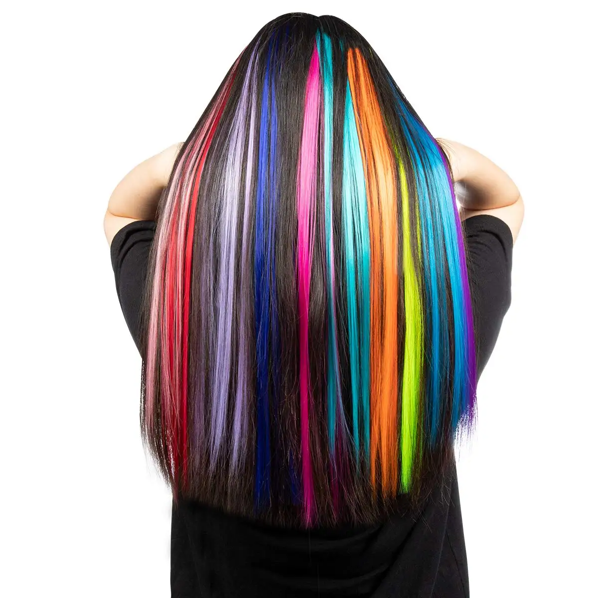 22 Inches12pcs/pack Colored Party Synthetic Clip in Hair Extensions for Girls Multi-colors Straight Hair Synthetic Hairpieces