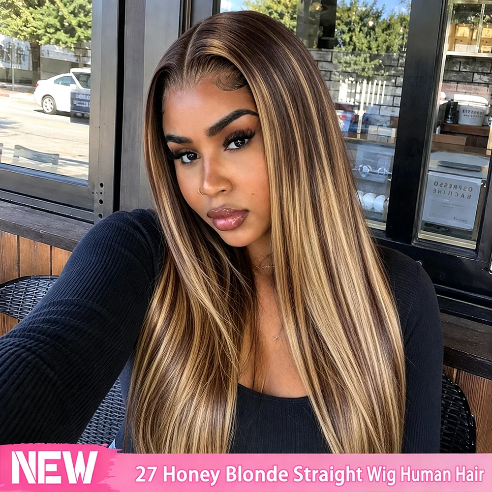 Smilegirl P4/27 Highlight Wig Human Hair 13x6 Bone Straight Lace Front Wigs Ombre Honey Blonde Colored Wig Pre Plucked
