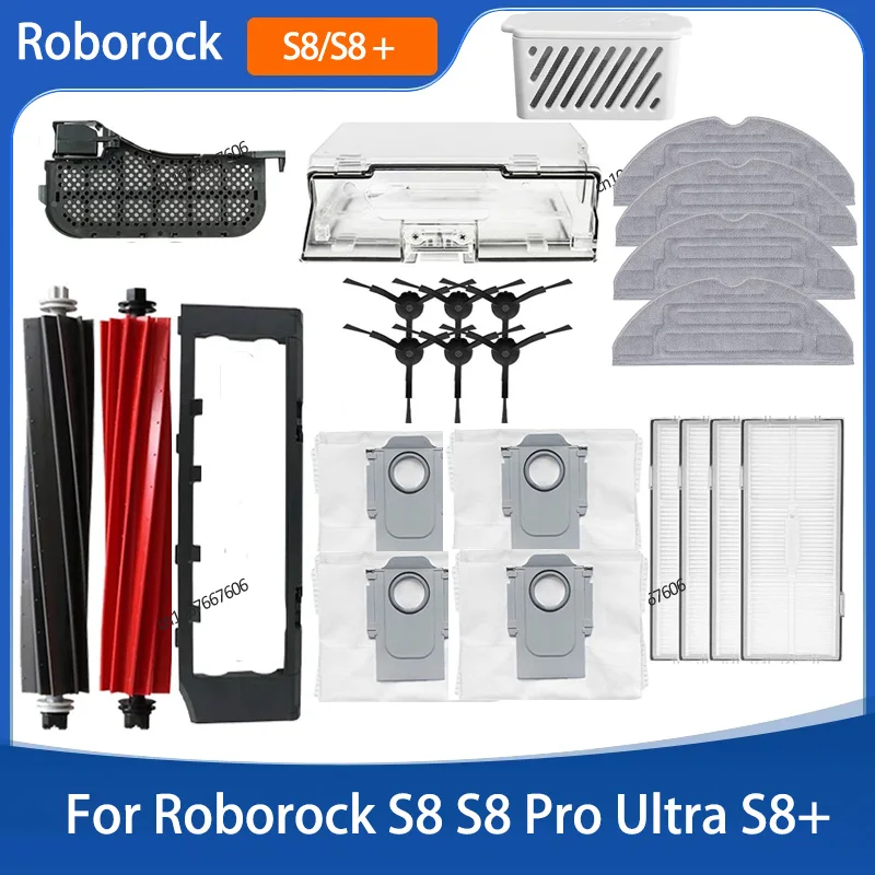 Roborock s8 accessories For Roborock s8 pro ultra /S8+ /S8 PLUS  Roller Main Side Brush Hepa Filter Mop Cloths Dustbin Parts