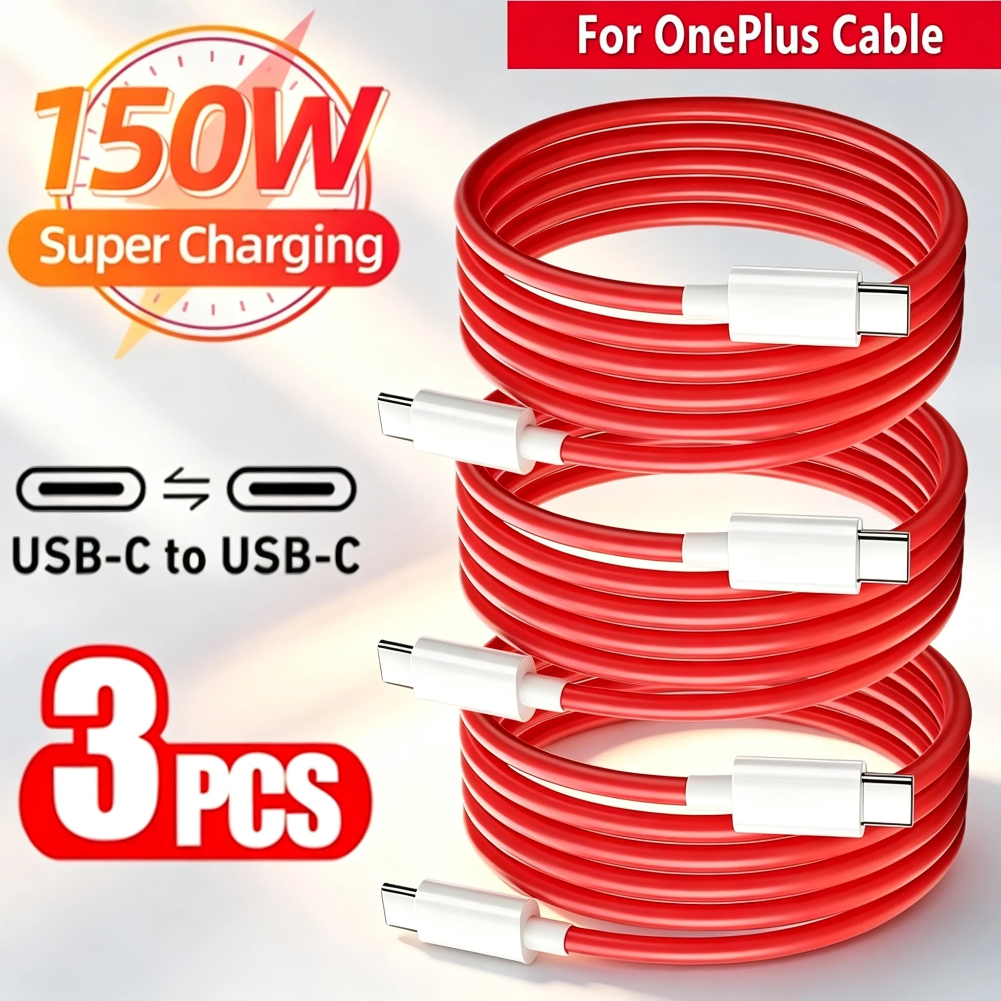 3PCS 150W USB-C Super Fast Charging Cable Type C Charger Cord For OnePlus 9 9R 10 Pro 11 12 12R 13 13R 15 15R Nord CE 3 4 Lite