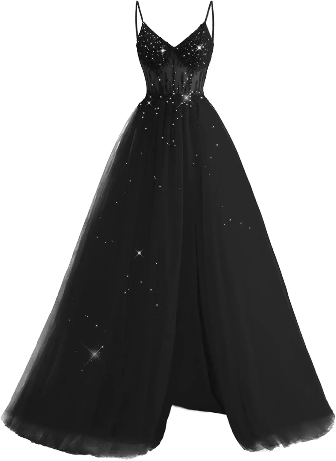 A Line تول فساتين لحضور الحفلات الموسيقية للمراهقين 2026 أشرطة سباغيتي مطرز طويل الكرة ثوب مع شق فستان سهرة فستان الحفلات