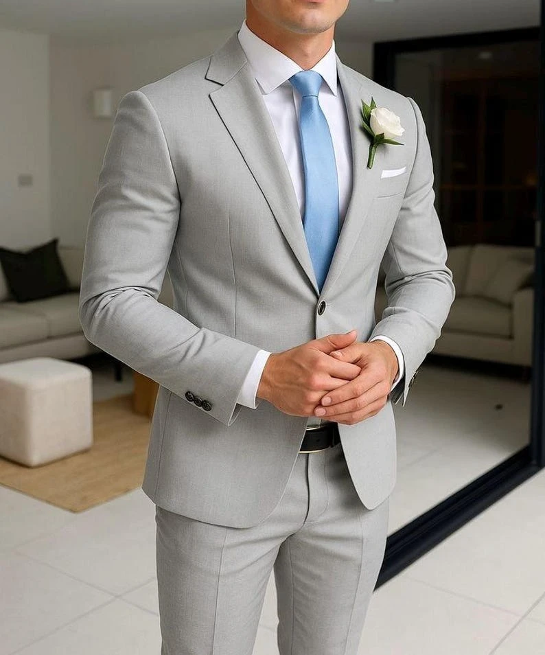 

Облегающий серый костюм Свадебный костюм жениха
