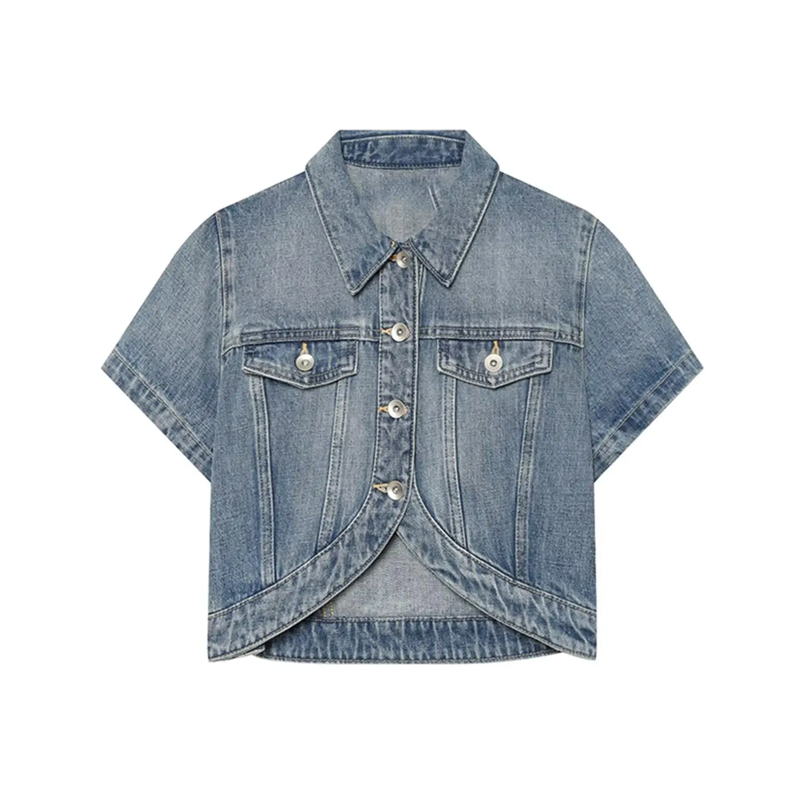 Schicke kurze Jacke für Damen, lässige Kurzarm-Jeansjacken, neue sommerliche dünne einreihige Jeans-Oberbekleidung, Damenkleidung – Detail 2