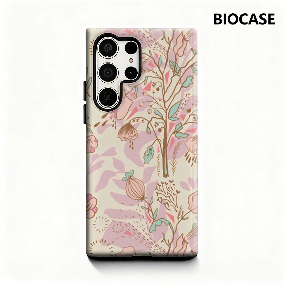 

Нежный чехол для телефона с цветочными ветвями для Samsung Galaxy S25 Ultra S24 S23 Ultra Plus, глянцевая двухслойная задняя крышка