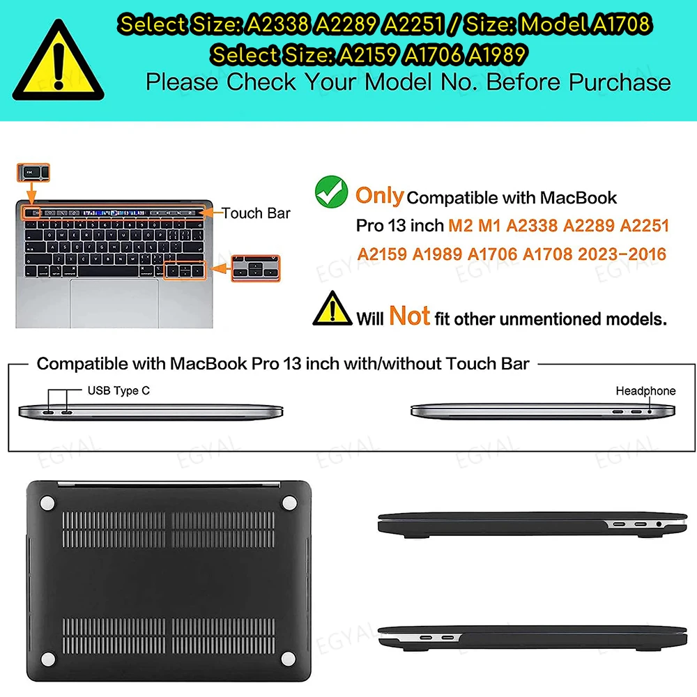 For MacBook Pro 13 M2 Case 2022 2020 M1 Chip Pro 13 A2338 Protective Shell & Screen protector Compatible for Model A2289 A2251