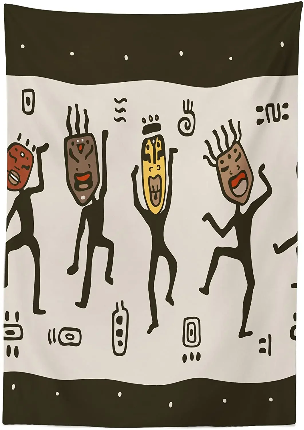 Design Prehistoric Cartoon Dancing Natives Wearing Tribal Print Custom Table Cover