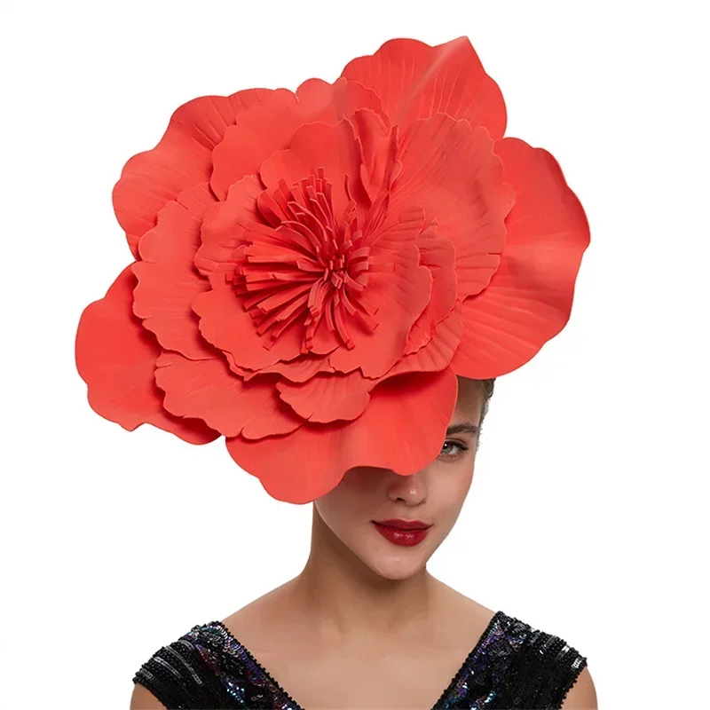 Kentucky Derby Big Flower Fascinator Hat Women Wedding Elegant Feather Pillbox Cap Royal Party Headpiece Ladies Hair Accessories