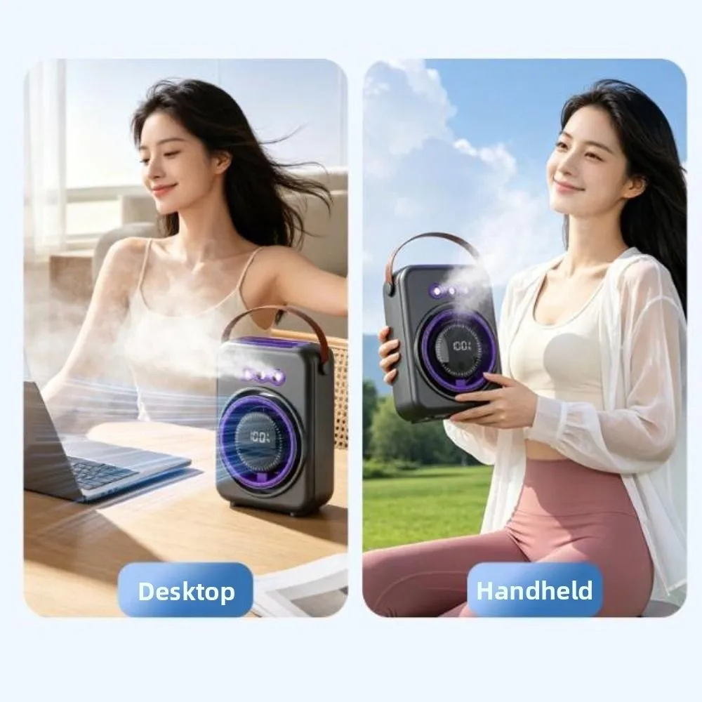 Triple-Hole Desktop Humidifying Fan 100-Speed Adjustment Quiet Operation Silent Spray Fan Energy Saving with Handle