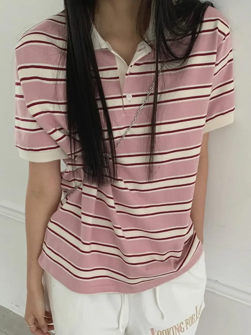 

Sweet Anti-Aging Color Blo Stripe ort Sve T-irt Women Summer New Loose Fit Versatile Top Ladies Premium Knitwear