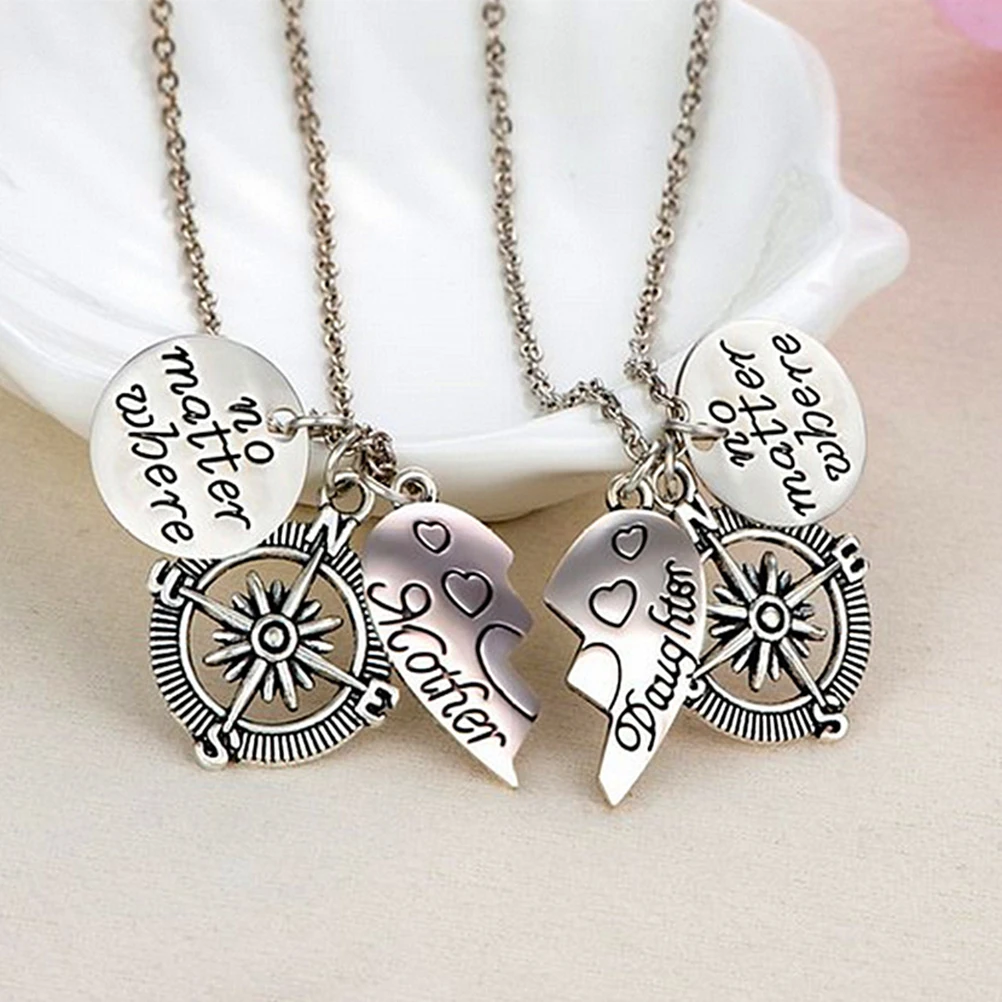 

2 pcs Heart Shaped Necklace 2 Mother'S Day Gift Pcs Eco Friendly Alloy Mothers Day Gift Mom Christmas Jewelry Necklace Set
