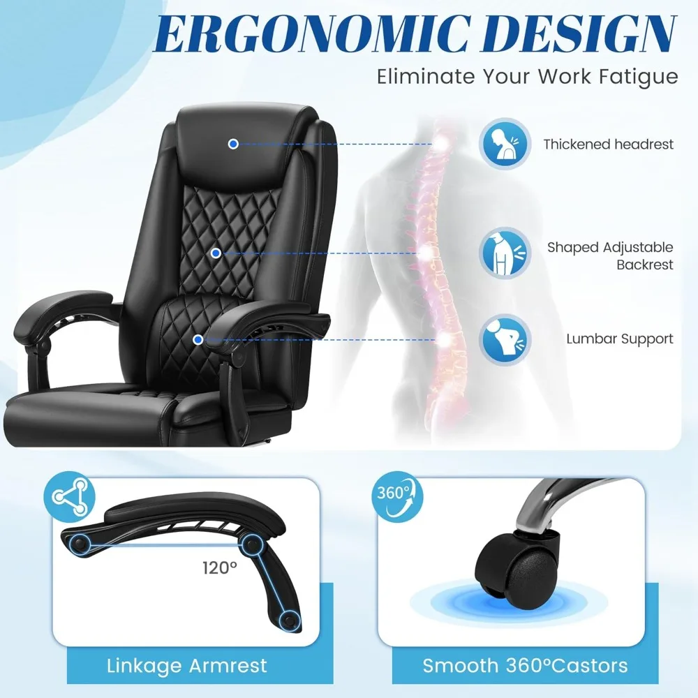 كرسي مكتب مع مسند للقدمين، تصميم مريح عالي الظهر، كرسي مكتب كمبيوتر تنفيذي، كراسي مكتب جلدية قابلة للاستلقاء #3