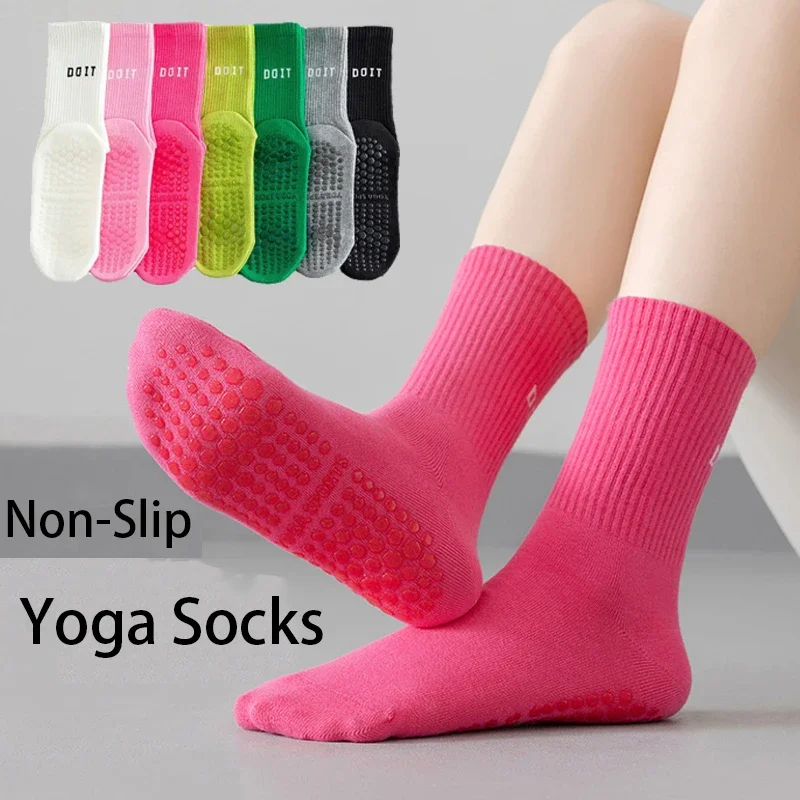 1/3 Paar Yoga-Socken für Damen, einfarbig, rutschfeste Sportsocken, Gymnastik, Pilates, Tanz, Bodensocken, Fitness-Training, mittelhohe Socken
