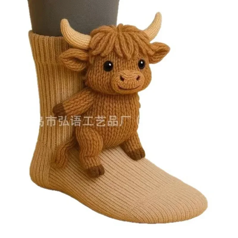 3D Gebreide Dierensokken Leuke Gezellige Fuzzy Dikke Warme Crew 3D Oren Voor Vrouwen Tieners Kinderen Thuis Winter Vakantie Cadeau Kerstsok