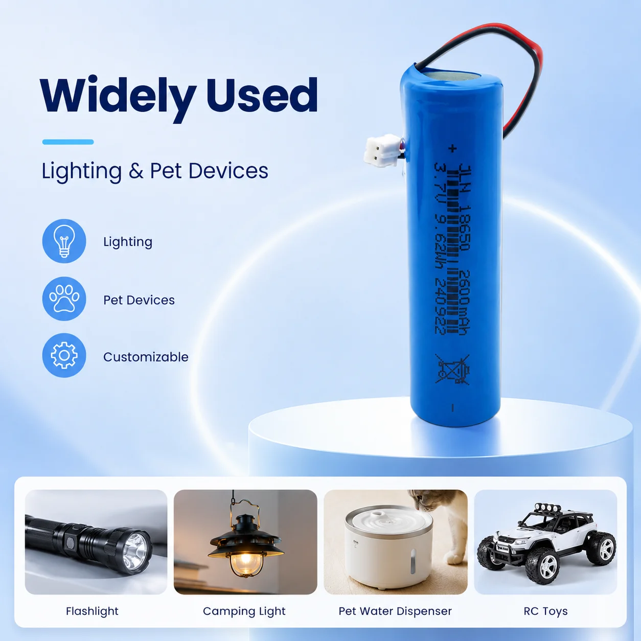18650 3.7V 2600mAh High Capacity Rechargeable Lithium Battery for Handheld Fan Flashlight Speaker Massager Replacement Cell