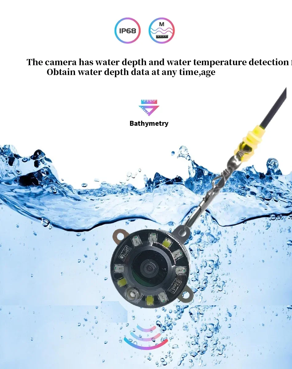 Telecamera da pesca subacquea da 5" HD 1080P - Indicatore di profondità/temperatura in tempo reale, IP66 impermeabile, batteria da 8000 mAh per la pesca su ghiaccio/lago
