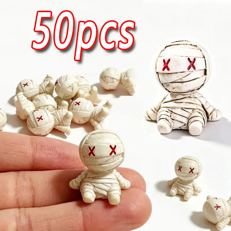 10-50pcs Halloween Mini Mummy Resin Figurines Halloween Micro Landscape Ornaments, Spooky Cute Mummy Statues for Halloween Party