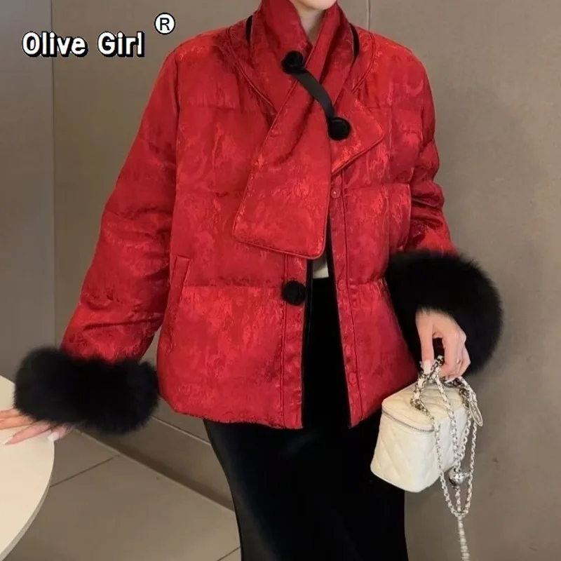 

Olivegirl, зимняя хлопковая куртка, пальто, роскошная женская верхняя одежда, топ в стиле ретро, подарок, шарф с цветочными пуговицами, элитная женская одежда, Новый год