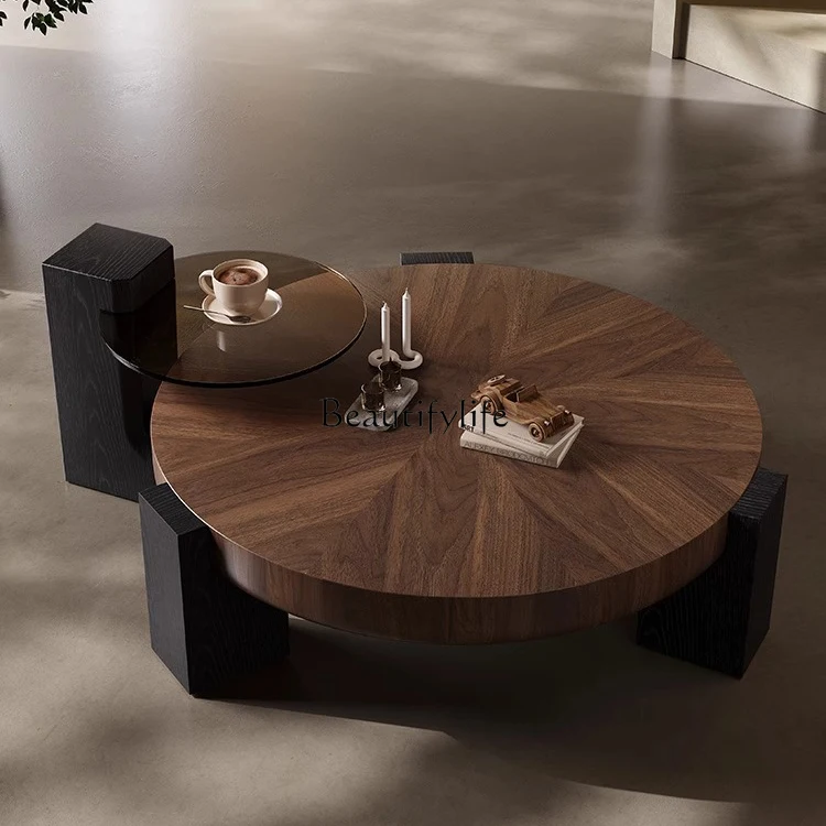 

Medieval Italian minimalist round solid wood retro coffee table modern minimalist designer living room home coffee table