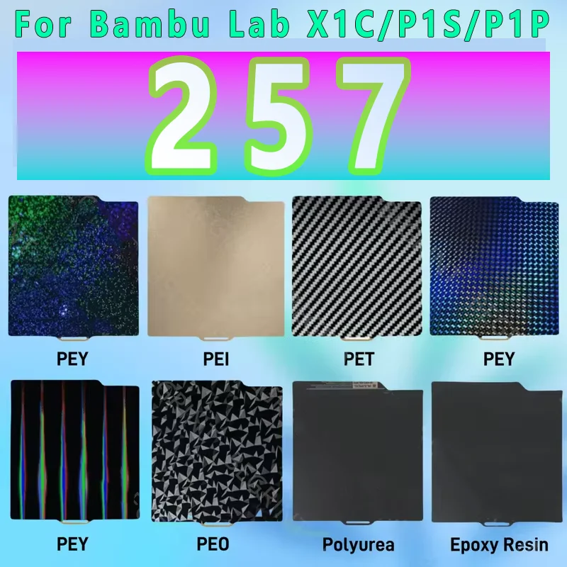 

Пластина X1C для лабораторной сборки Bambu, голографический листы с текстурой Pet Pei, 257x257, листы для лаборатории Bambulab A1 P1P, Бамбуковая кровать с подогревом