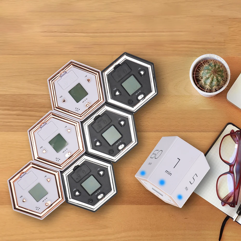 Multi-Hexagon Cube Timer Gravity Sensor Digital Timer with LED Screen Sound Alarm Silent Operation 1/5/10/25/30/60 Minutes