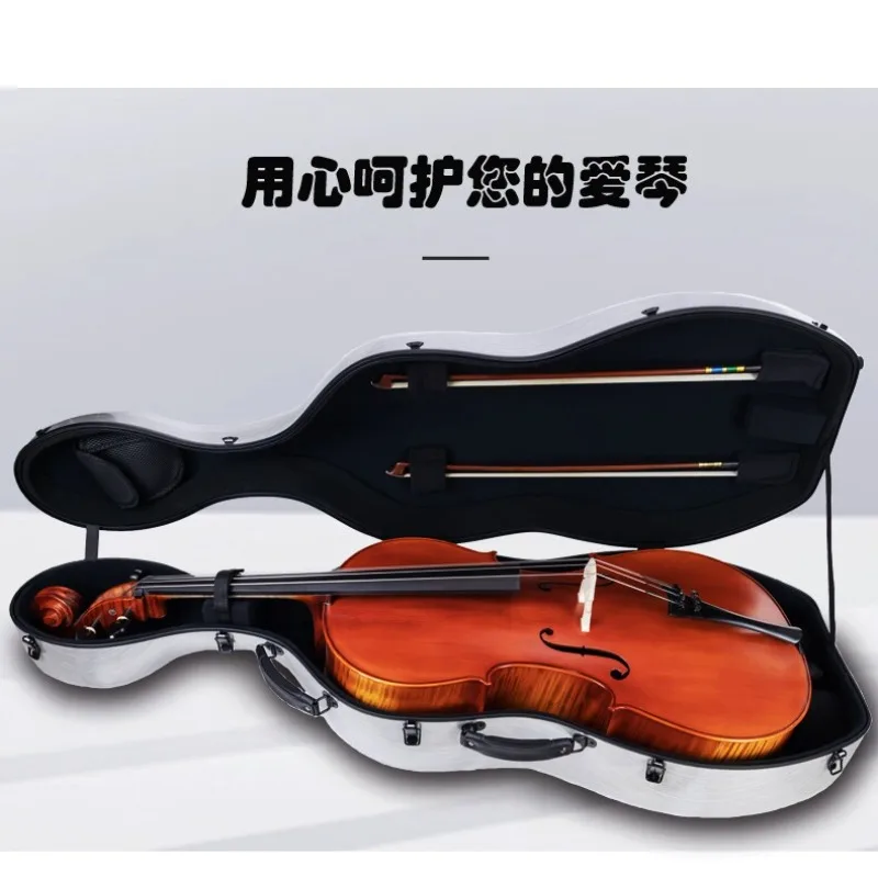 4/4 Pattern Carbon Fiber Cello Case, Waterproof Pressure Resistant Wheeled Portable Instrument Carrier