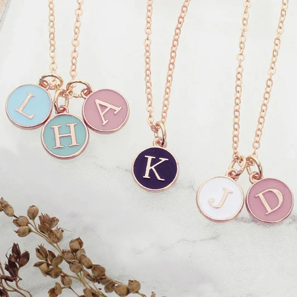 

Minimalist Letter Pendant Enamel Initial Necklace for Women Fashoin Gold Color Chain 26 Alphabet Name Jewelry Brithday Gift