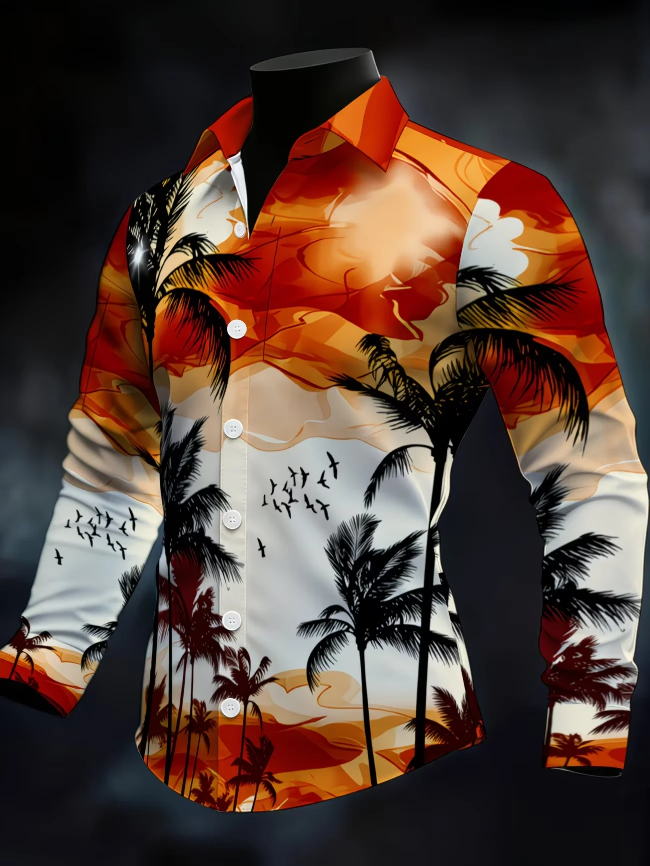 New men's Casual Shirt Long Sleeved Slim Fit 3D Cross Print Shirt Fashionable Casual men's Pattern Top