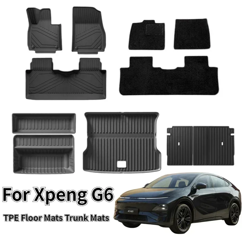

2023 2026 Xpeng G6 TPE Floor Mats Trunk Mats All Weather Front Rear Cargo Liner Mat, Waterproof Anti-Slip Foot Pads Accessories