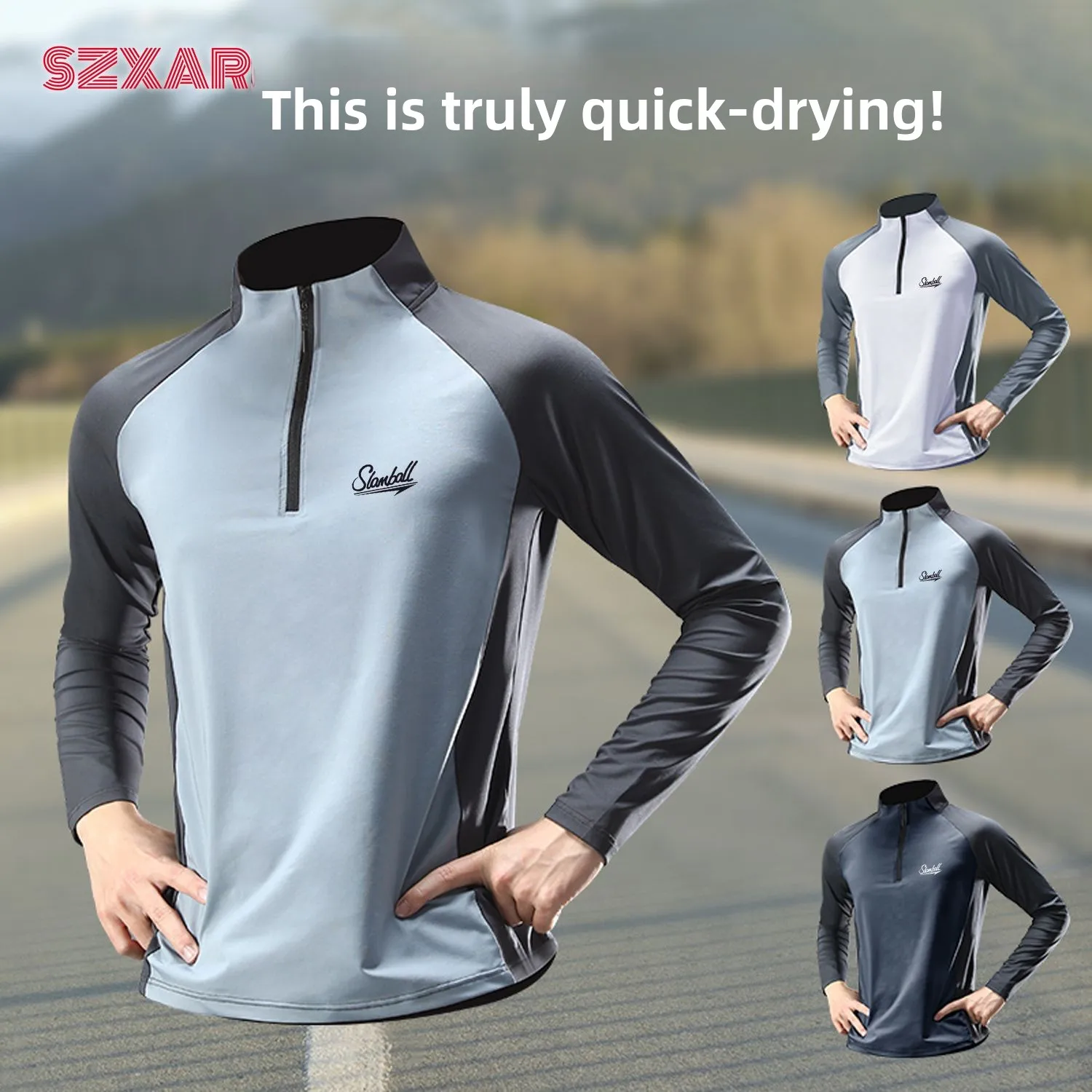 Quick Dry Long Sleeve Men's Training Top Half Zip Thin Running Sport T-Shirt Athletics Cycling Leisure Polyester Fiber round ...