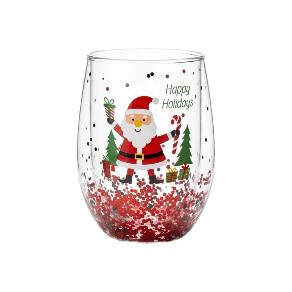 Heat-resistant Double-layer Sequins Christmas Glass Cup Transparent High Borosilicate Glass Coffee Milk Mug Tea Espresso Cup