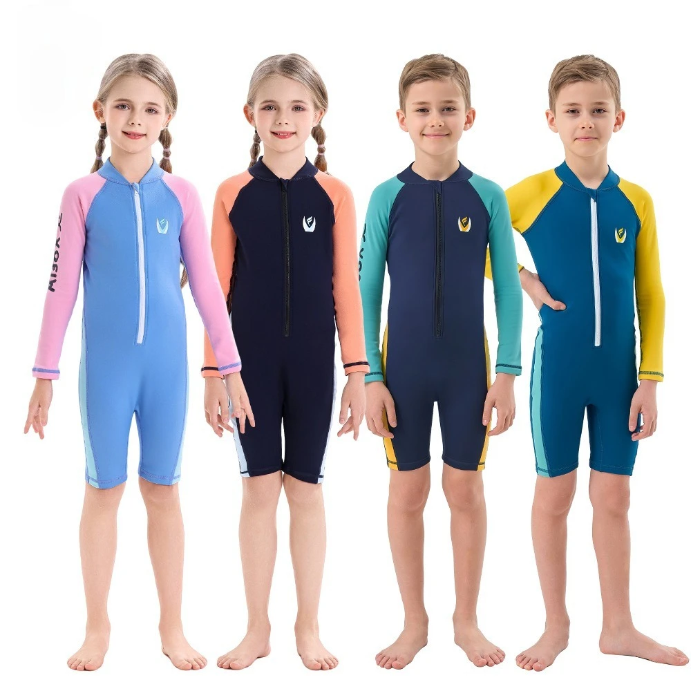 Children's Plush Swimsuit Warm Cold-proof Training Swimming Seaside Hot Spring Suit Boys Girls Long Sleeves Shorty Wetsuit