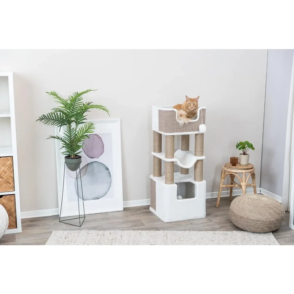 Cat Tree With Plush Condo Pet Dangling Cat Toys Goods for Cats Accessories Cushions Sisal Scratching Posts Brown Freight Free