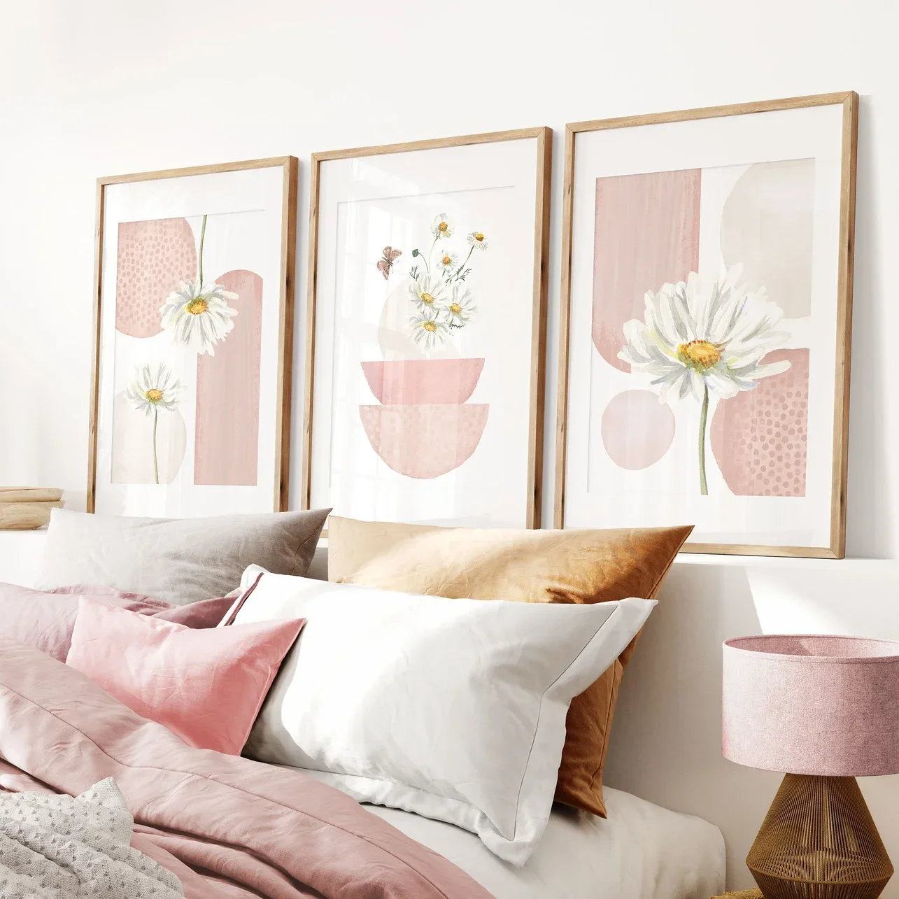 3PCS  Pink Wall Art Rose Pink Botanical  Poster Minimalist Nordic Wall Decor Blush Pink Art Print Canvas Painting for Room Decor