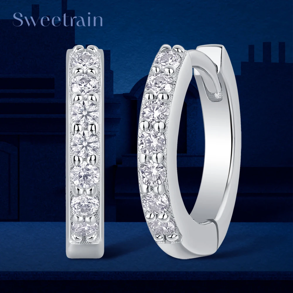 

Sweetrain 18K Plated 925 Sterling Silver Moissanite Hoop Earrings For Women High Quality Jewelry Anniversary Gift Wholesale