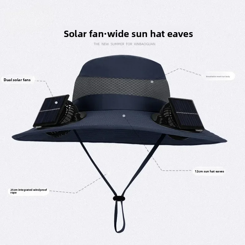 Mens Quick Dry Bucket Hat Large Size Sun Hat with Solar Powered Fan USB Rechargeable for Outdoor Hiking Camping Fishing Activity view 4
