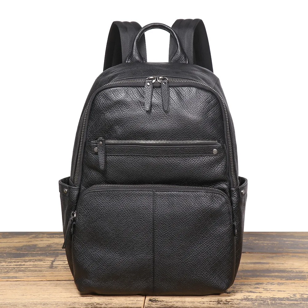 Nesitu High Quality A4 Black Cowhide Top Grain Genuine Leather 15.6 14'' Laptop Women's Men Backpack Travel Bag M004