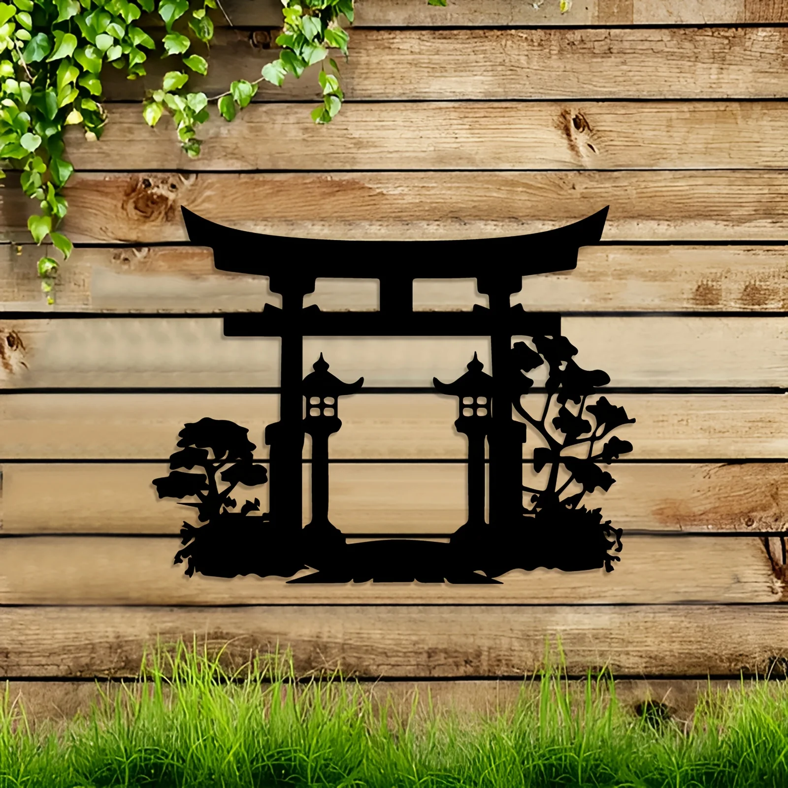 1pc Metal Wall Art Torii Gate Bonsai, Iron Home Decor for Living Room Bedroom Patio, Indoor Outdoor Japanese Style
