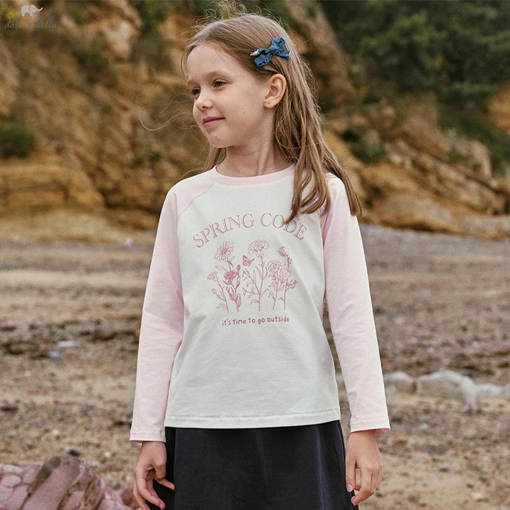 Dave Bella Spring Autumn Girls T-Shirt Children Printed Top Undershirt Casual Sweet Outdoor Party Clothes DK1261095