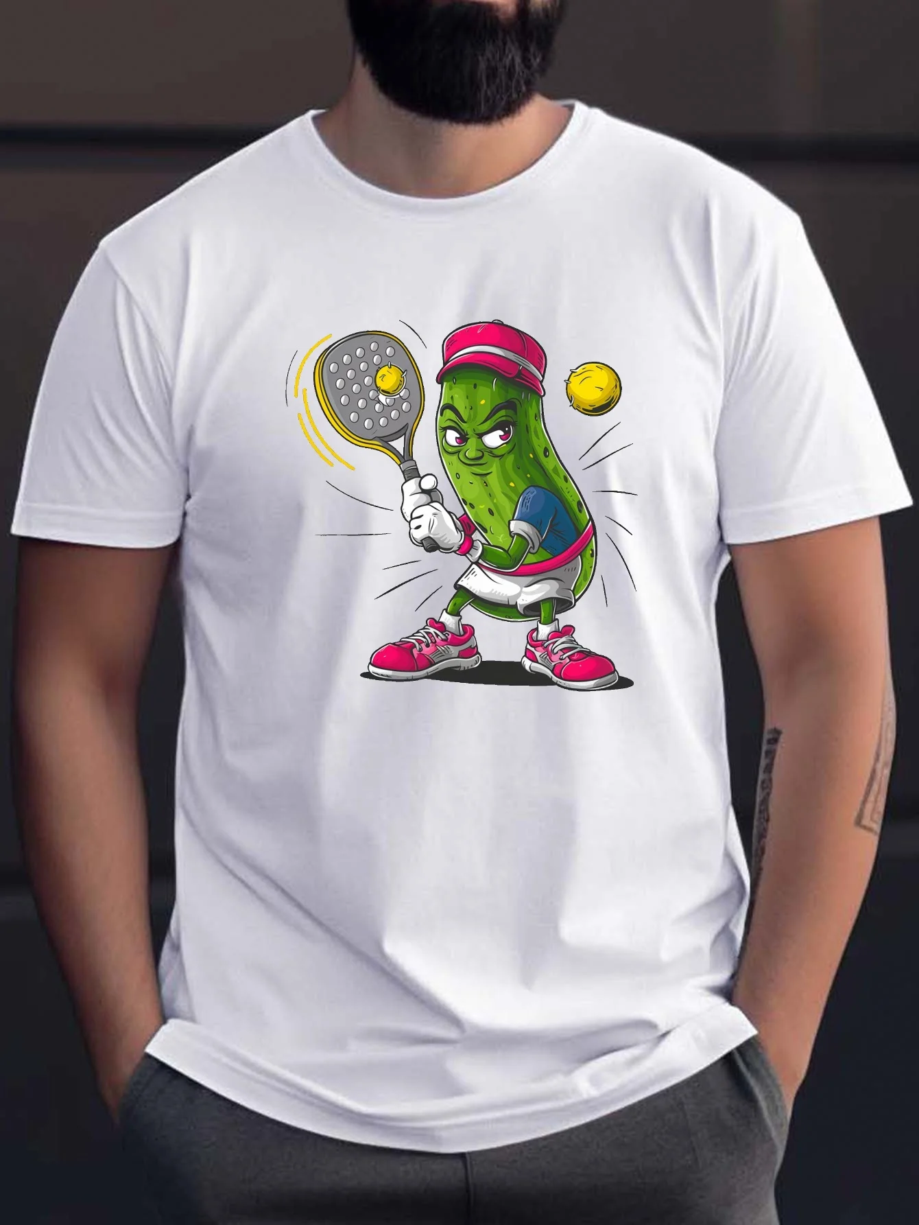 

Summer Men's T-shirt Casual Pickle Tennis Player Graphic Tee Cotton Round Neck Short Sleeve Perfect for Oversized Women Clothing