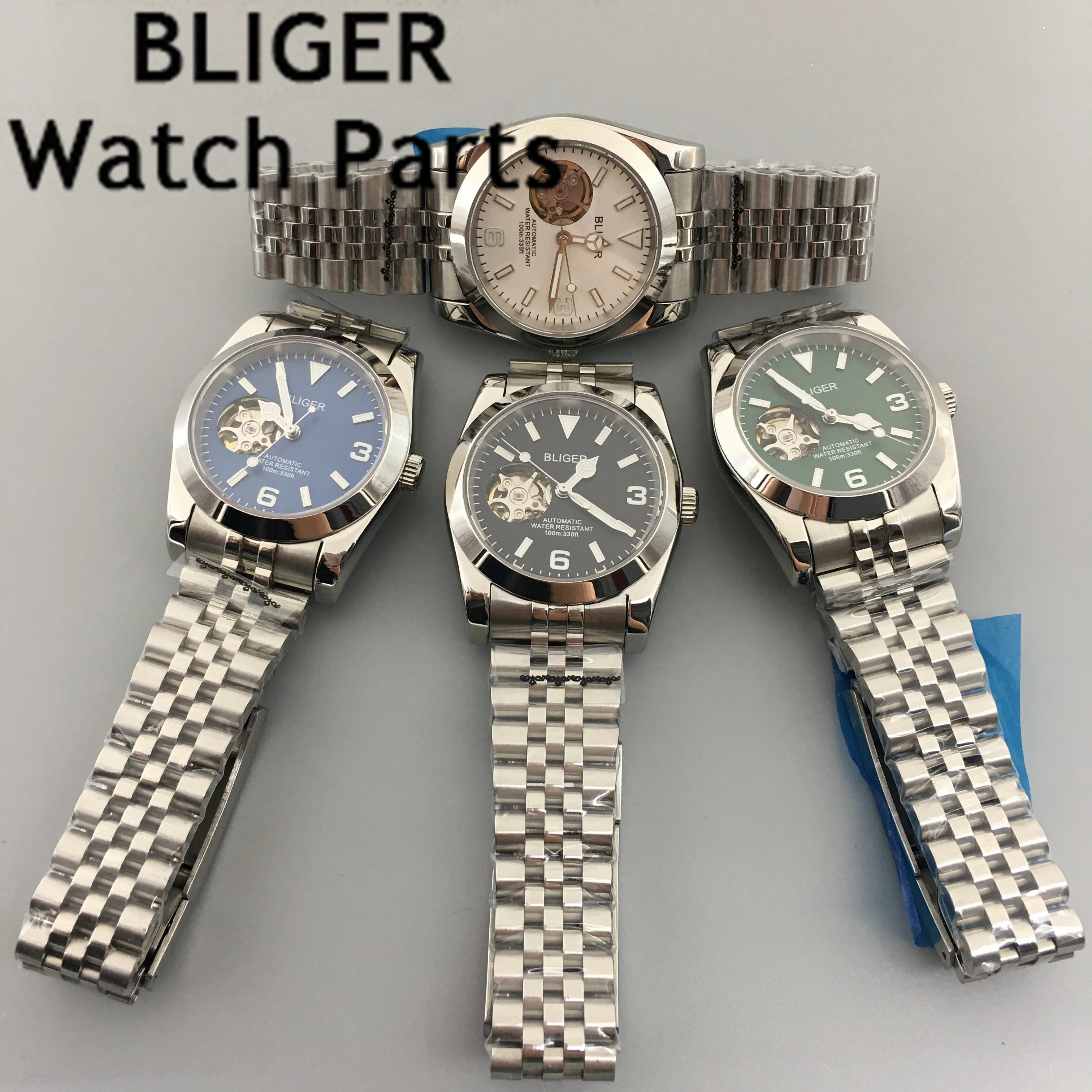 

BLIGER 36mm 39mm NH38A Movement Automatic Watch Men Blue White Black Green Dial Bezel Flat Sapphire Glass Jubilee Strap