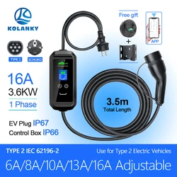 Kolanky EV Charger Wallbox 16A 3.5KW Type 2 Type 1 Standard Plug IEC-62169 Charging For Electric Vihicle Cars Total Length 3.5M