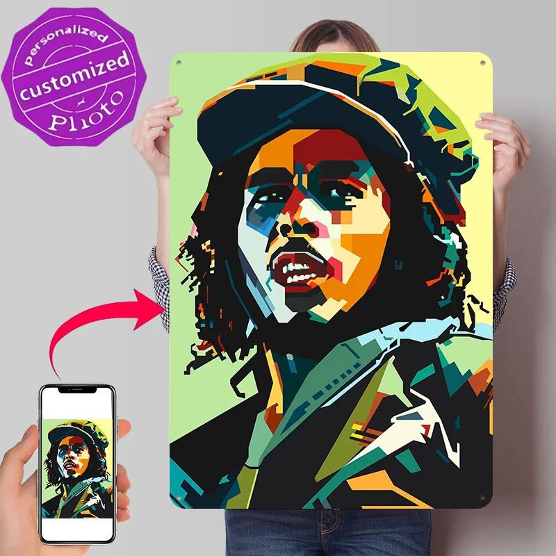 Image of Bob Marley Pop-Art Porträt Metallposter Perfektes Geschenk für Fans und Liebhaber Individualisiertes Wandkunst Metallschild für Bürodekoration Zimmer Zuhause