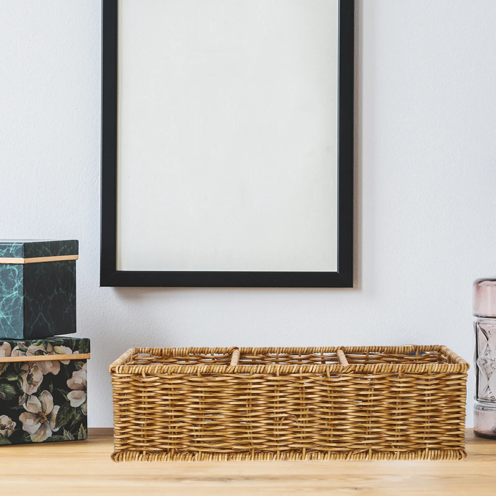 Large Capacity Imitation Rattan Woven Basket Shoe Storage Organizer Rustic Chic Decor Minimalist Countryside Style Home Hotel