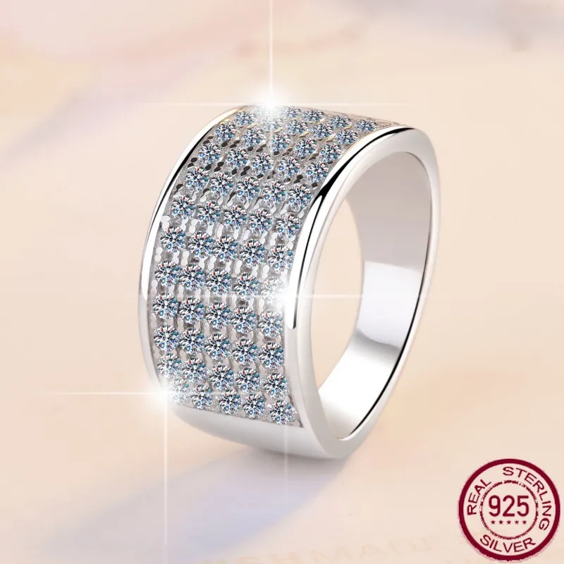 

New S925 pure silver ring, wide version of the starry sky, moissanite ring, European and American fashion ring, wedding jewelry