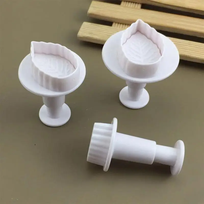 U75C 3pcs Rose Leaf Baking Mold Kitchen Biscuit Cookie Cutter Puss) Manger 3D Die Die Fondant Cake Tools Decorating Tools