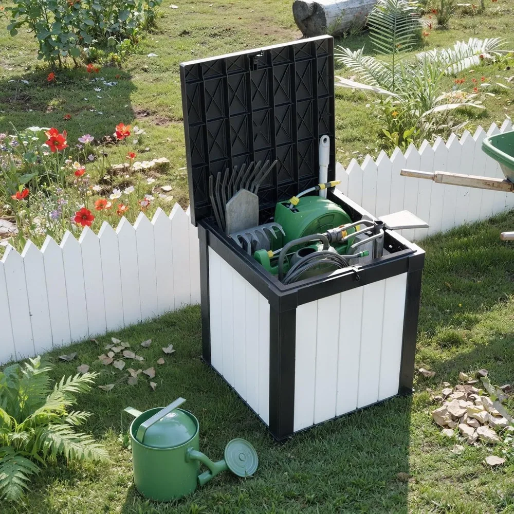 صندوق تخزين سطح السفينة من الراتنج سعة 50 جالونًا - أثاث فناء خارجي قابل للقفل، ملحق حمام السباحة، تخزين أدوات الحديقة، مقاوم للماء #5