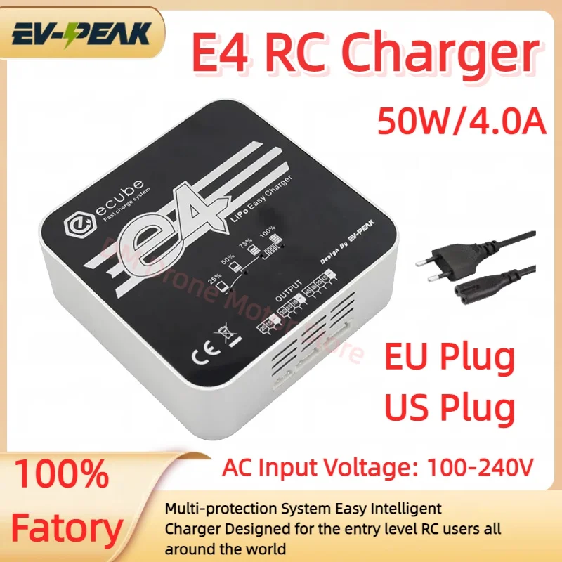 EV-PEAK E4 Charger 50W/4.0A Input voltage 100V-240V  Fast Balance Charger Battery Cell Count 2-4S For RC Helicopter Accessories
