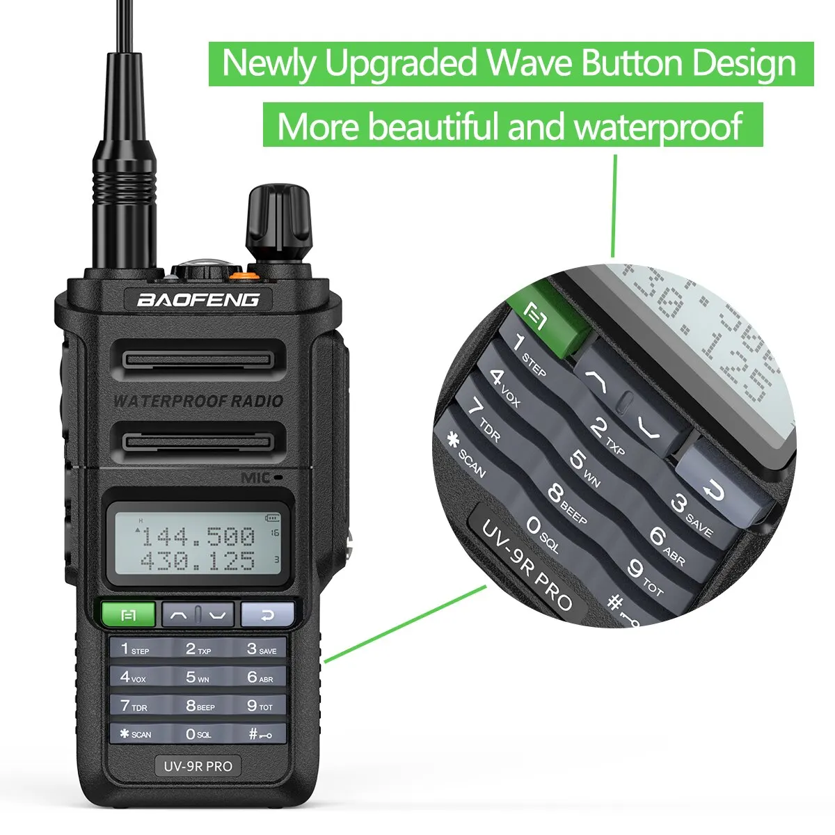 Baofeng 9R Pro Ham Radio Transceiver VHF UHF IP67 Waterproof Dustproof USB Type C Charge Long Range Wilress Interphone